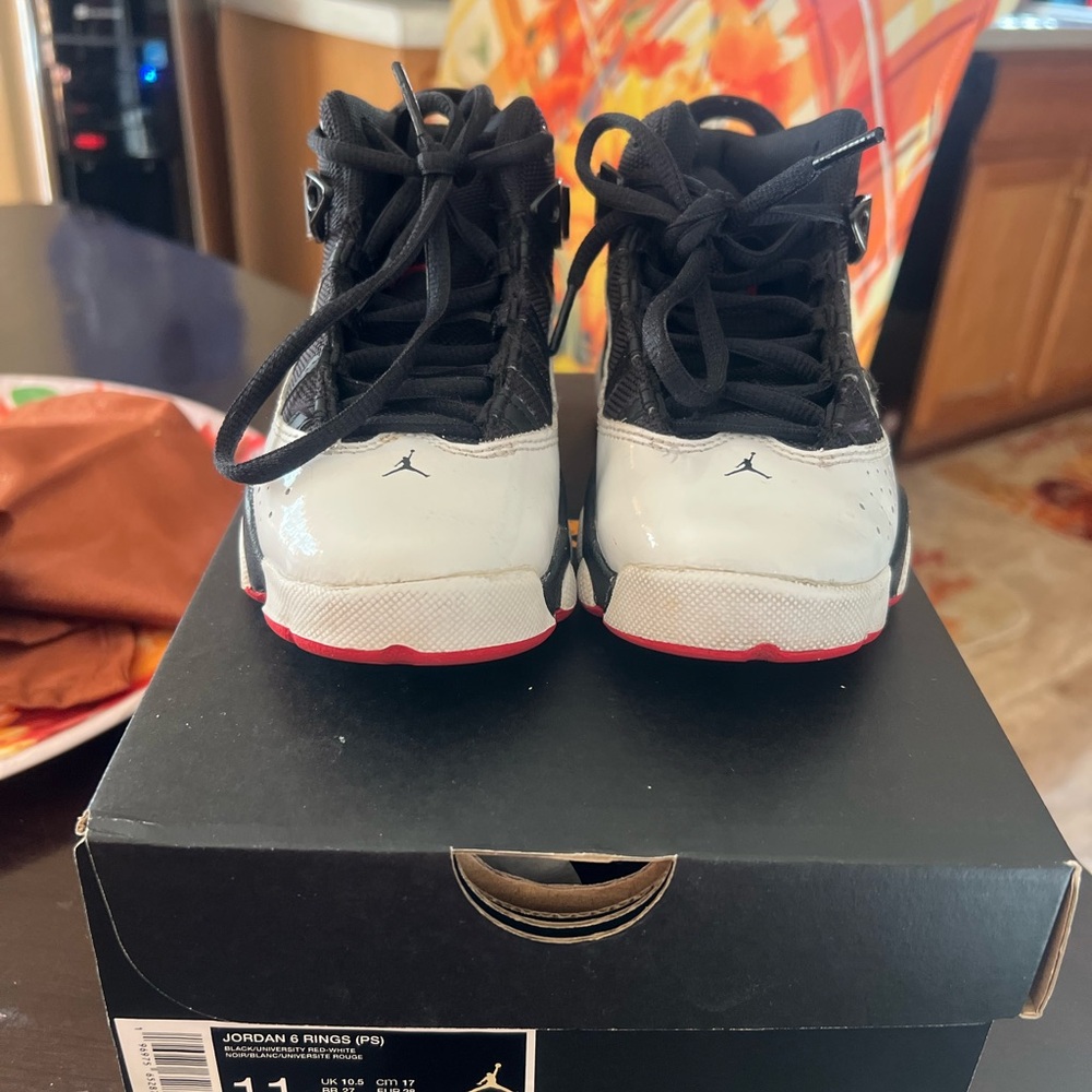 Jordan Kids' Black and White Sneakers with Red Accents